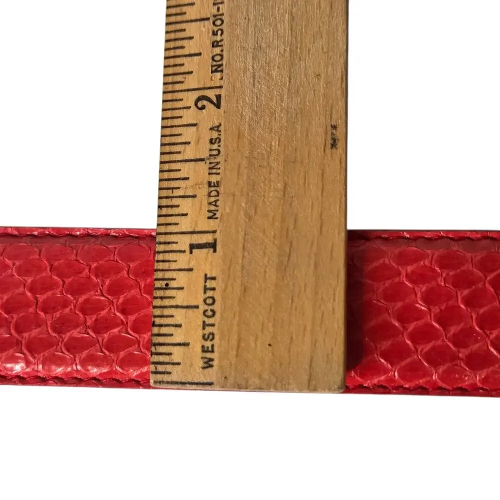 Vintage Womens Red Genuine Snakeskin Belt Gold Metal Buckle Waist Belt 37